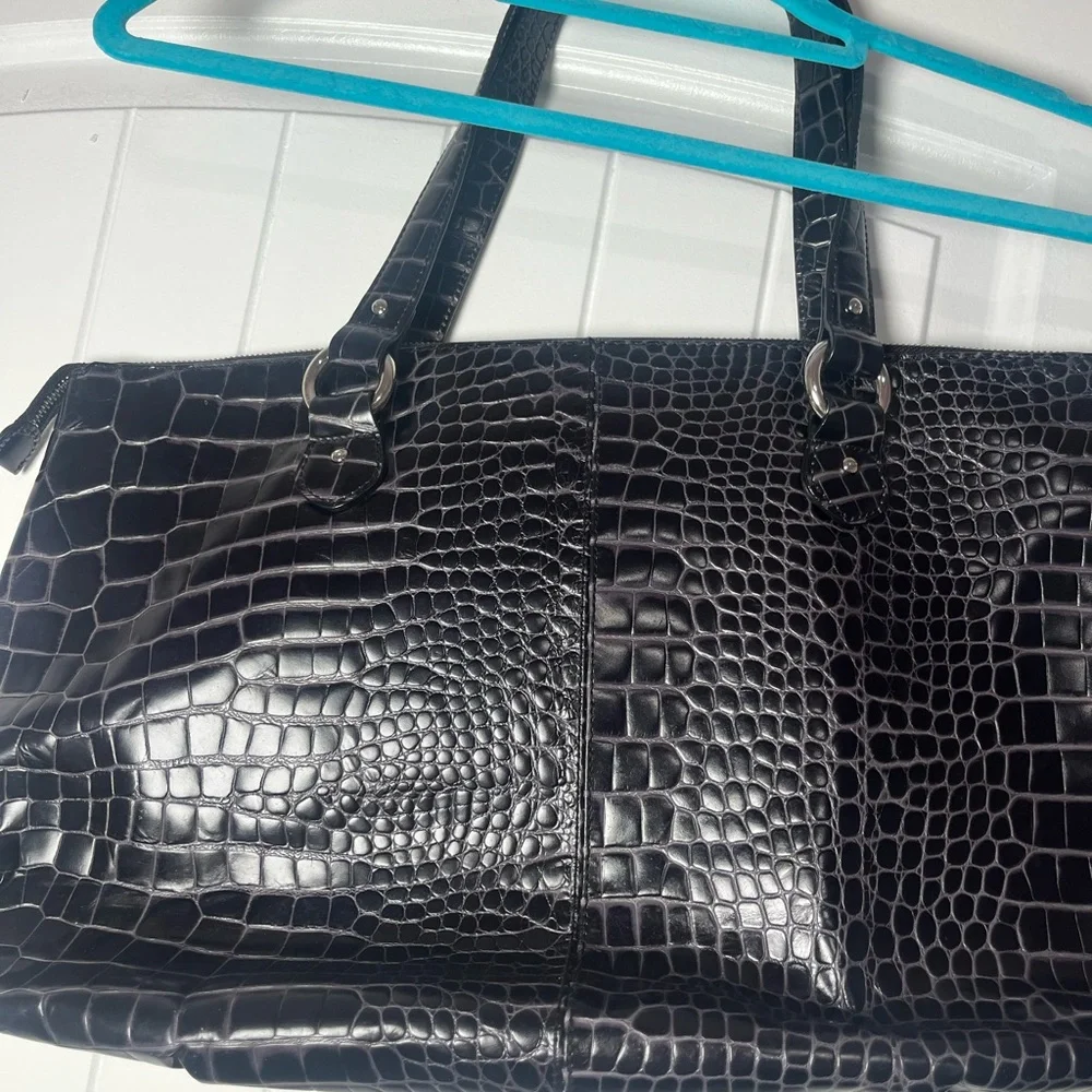Oscar de la Renta Black Crocodile-Embossed Tote - Picture 6 of 16